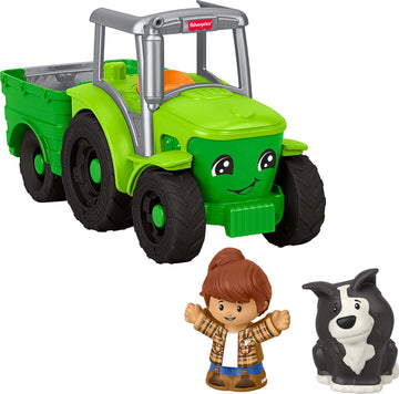 Fisher-Price Little People Toddler Toy Push & Play Tractor Push-Along Musical Farm Vehicle With 2 Figures For Pretend Play Kids