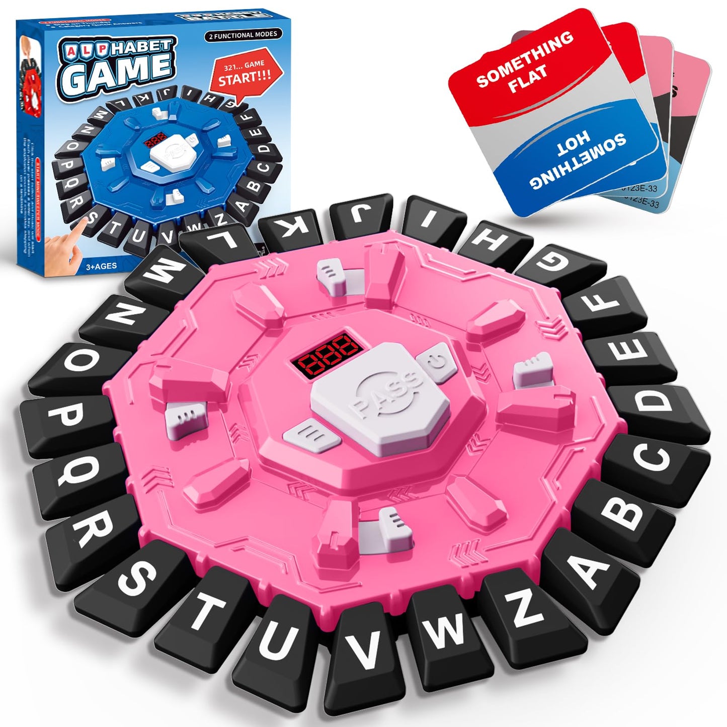 Resflycheng Word Game Family Board Game with Digital Display Timer, 2 Modes, 35 Double-Sided Cards, Fun Fast-Paced 24-Letter Gam