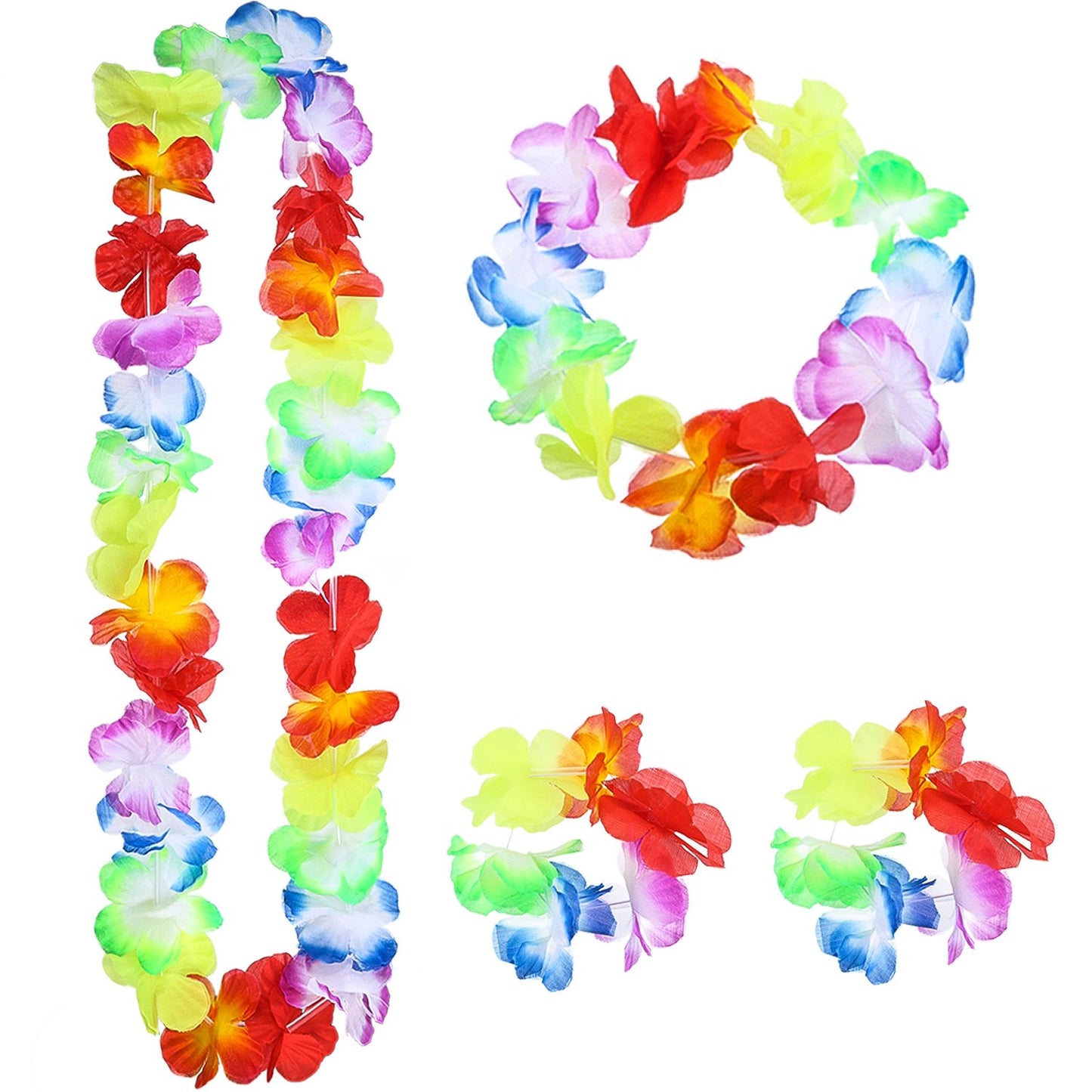 Gejoy 3 Set Grass Skirts for Kids Girls Elastic Hawaiian Hula Dancer Grass Skirt with Flower Leis for Luau Party Costume Set