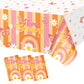 Jecery 3 Pcs Rainbow Plastic Two Groovy Tablecloths Retro Hippie Boho Party Table Covers Disposable Daisy Flower Groovy Party De