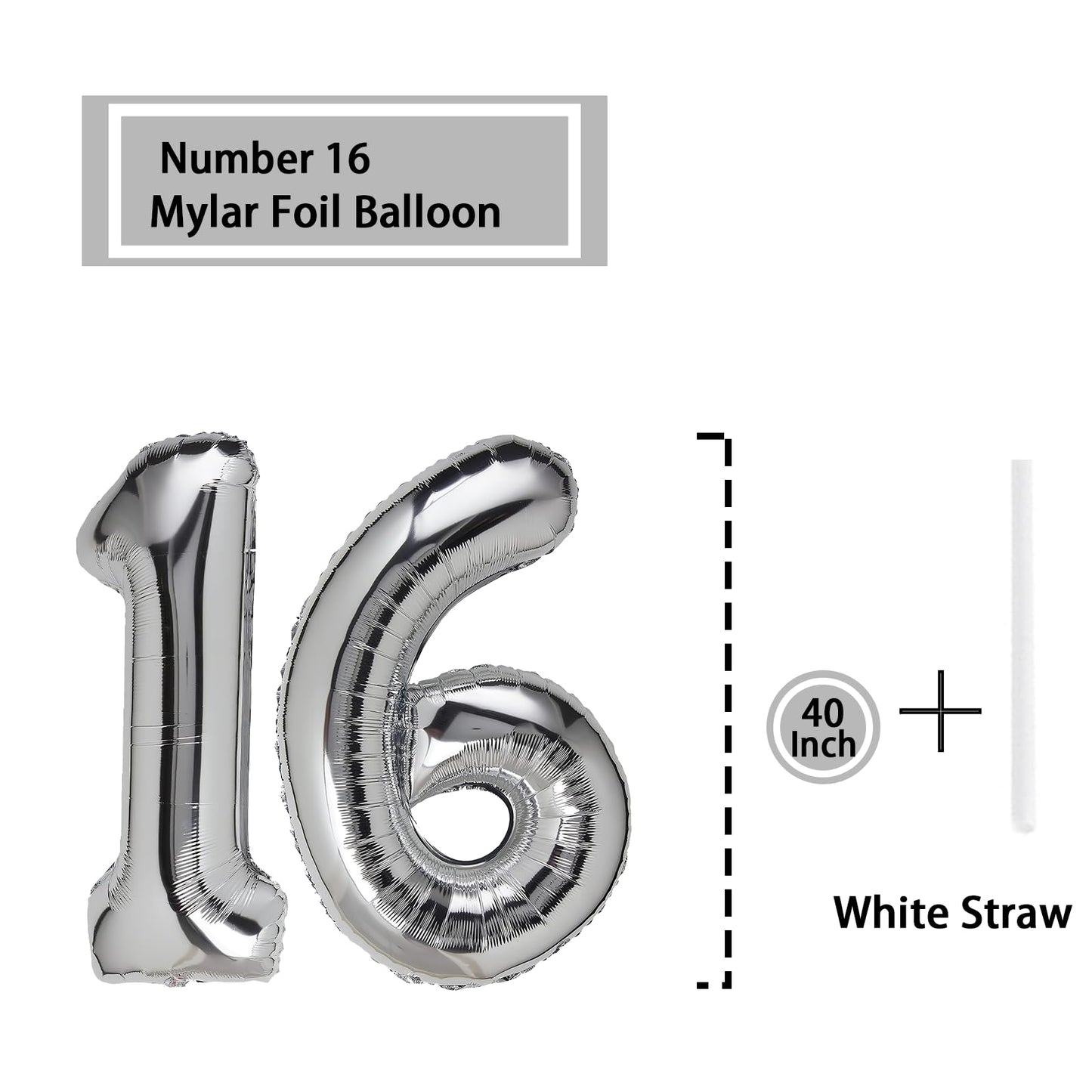 DTDO 16 Inch Silver Number Balloon - Big Foil Mylar 16th Birthday Party Decoration