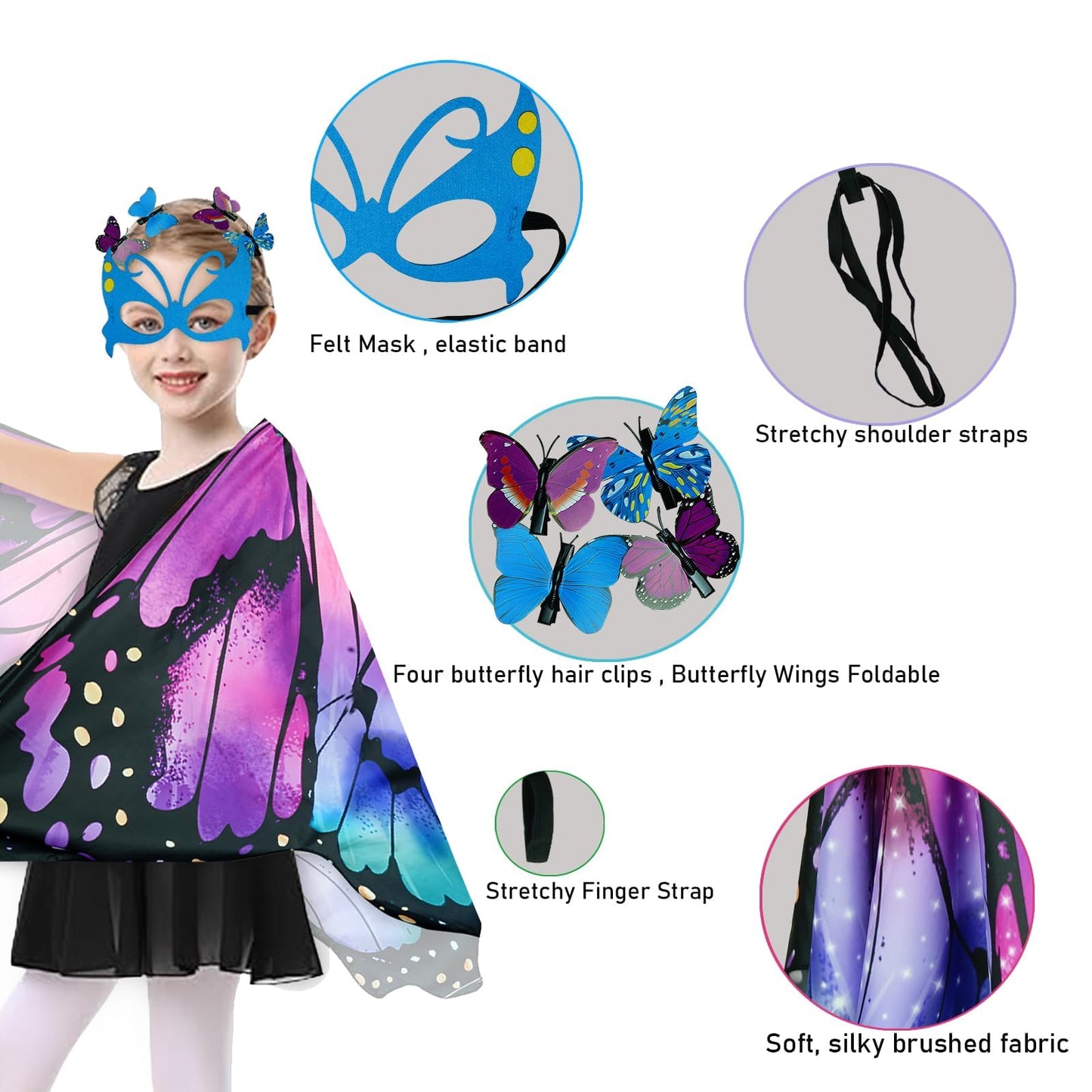 Niurui Kids Fairy Butterfly Wings Costume For Girls Halloween Toddler Dress Up Play Costumes With Butterfly Hair Clip Mask Chris