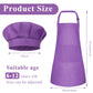 Bouboni Kids Apron And Chef Hat Set (Purple) - Unisex Child, Adjustable, Polyester, 2 Pockets, For Cooking, Baking, Painting