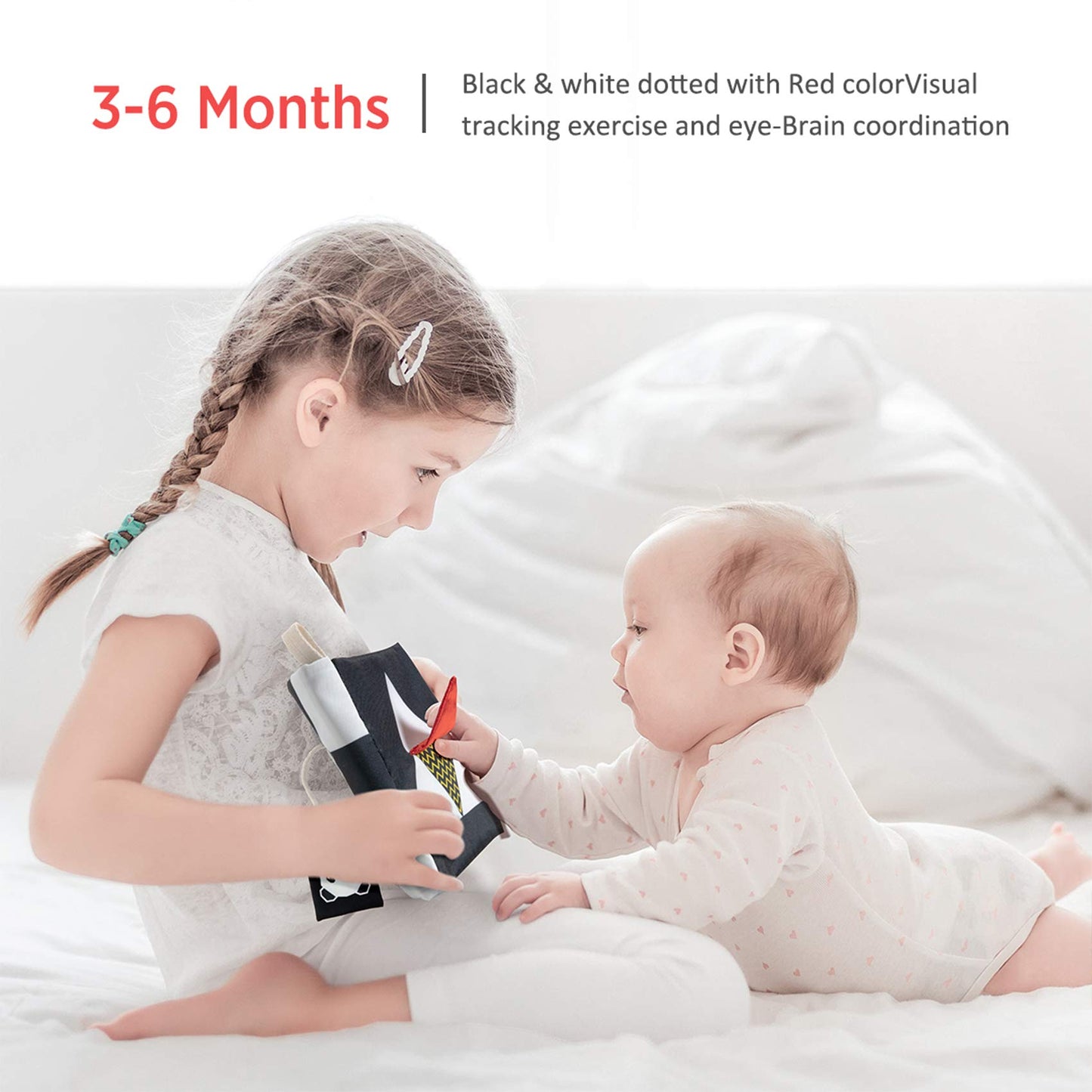 beiens High Contrast Black and White Baby Book - Crinkle Sensory Toy for Infants 0-12 Months - Medium Size, Paper Material