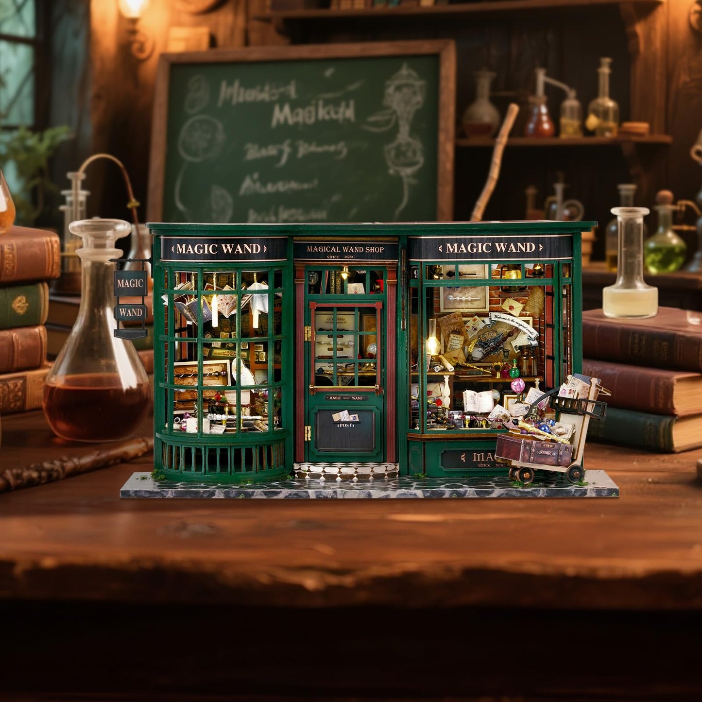 Fsolis DIY Miniature Dollhouse Kit for mature-themeds - Tiny House Mini Bookshelf Scene Kit 3D Wooden Puzzles Gifts for Women Teenagers Craft Lovers (Magic Wand)