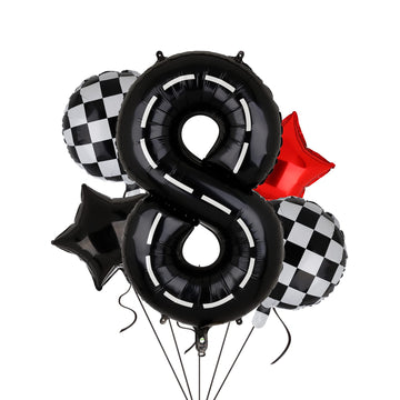 Race Car Birthday Balloons 40 Inch Racetrack Number Balloon 8 Black Boys 8St Birthday Race Car Theme Party Decor Supplies 5 Pcs