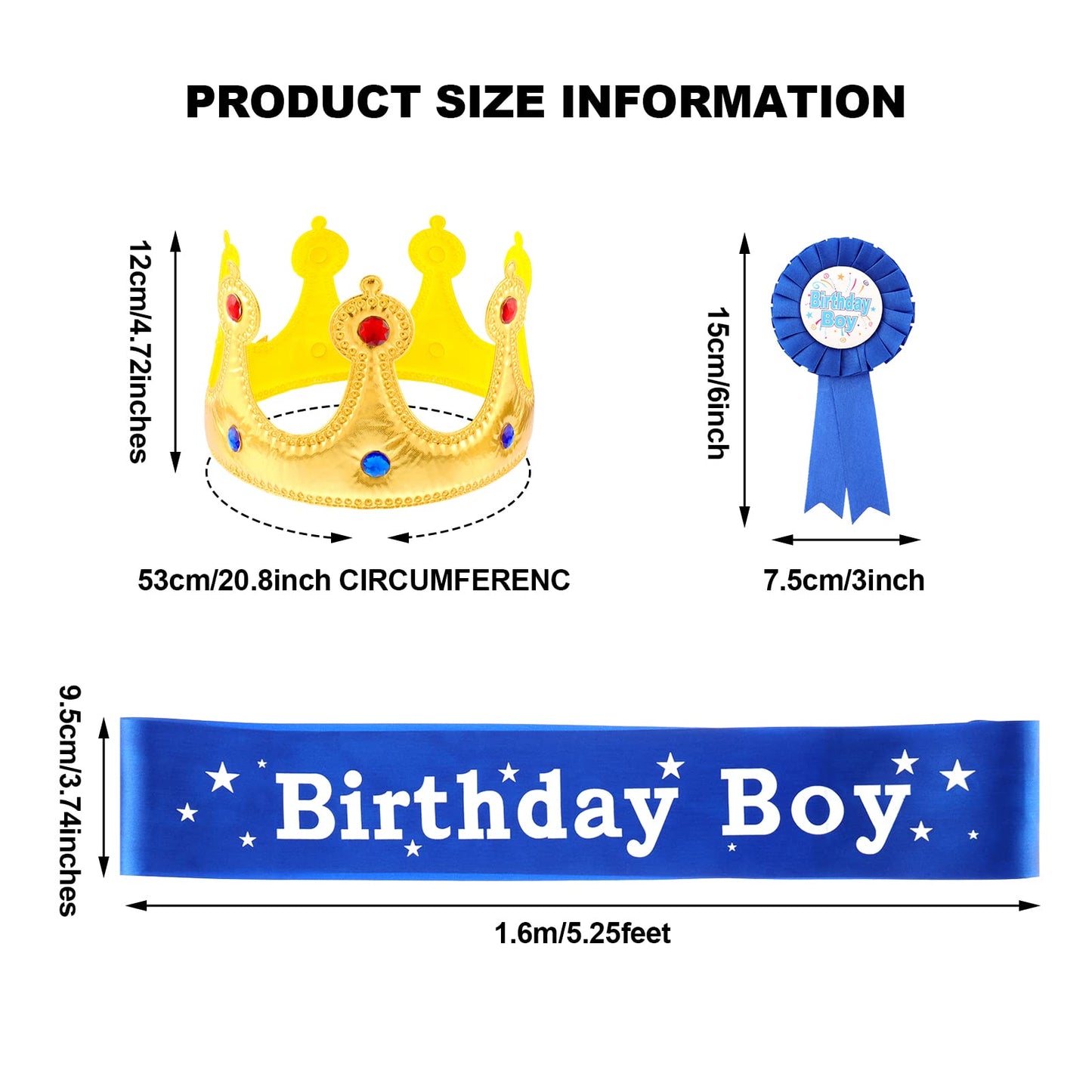 WILLBOND Birthday King Crown, Birthday Sash and Button Pins Party Accessory Set for Boys Kids Party Decorations