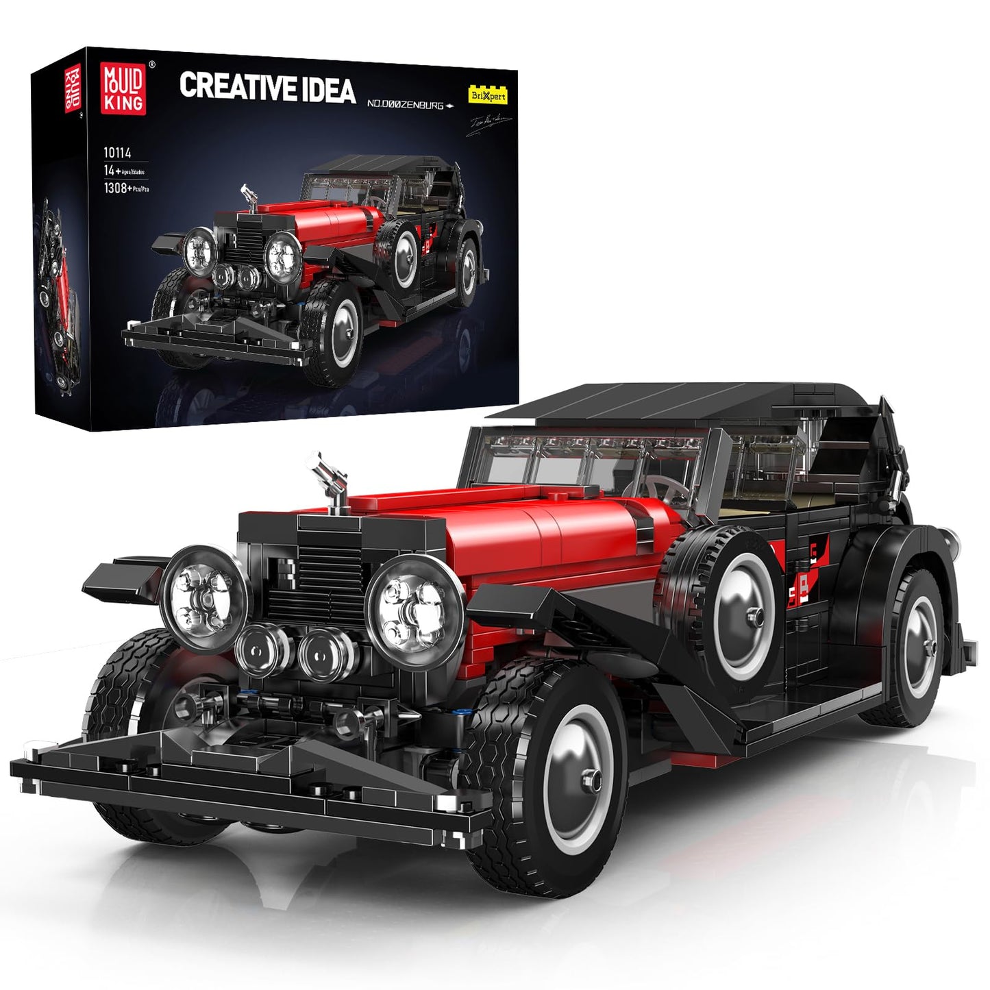 Mould King 10114 Classic Car Building Blocks Model  1308 Pieces Vintage Car Model Toy  Creative Idea Vehicle Collectible for Kids/mature-themed