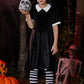 Girls Halloween Velvet Short Sleeve Peter Pan Collar A-Line Black Party Dresses 11-12 Years