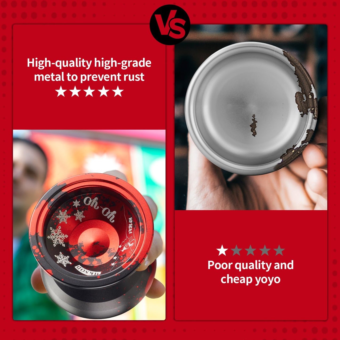 HKSOD Yoyo Professional Responsive Yoyo for Kids Beginners  Unresponsive Professional Yoyos for mature-themed  Trick Yoyos for Advanced Players with Bearing Accessories+Removal Tool (Black & Red)