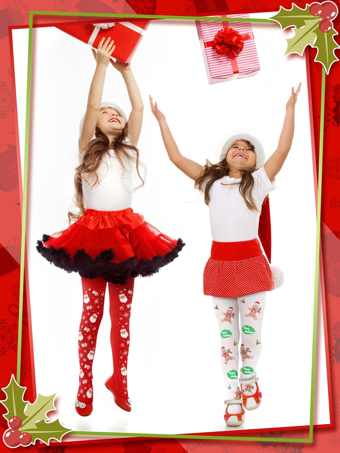 Bencailor 3 Packs Girls Christmas Tights Set Little Girls Christmas Stockings Xmas Footed Leggings For Girls 5-10 Years Old(Sant