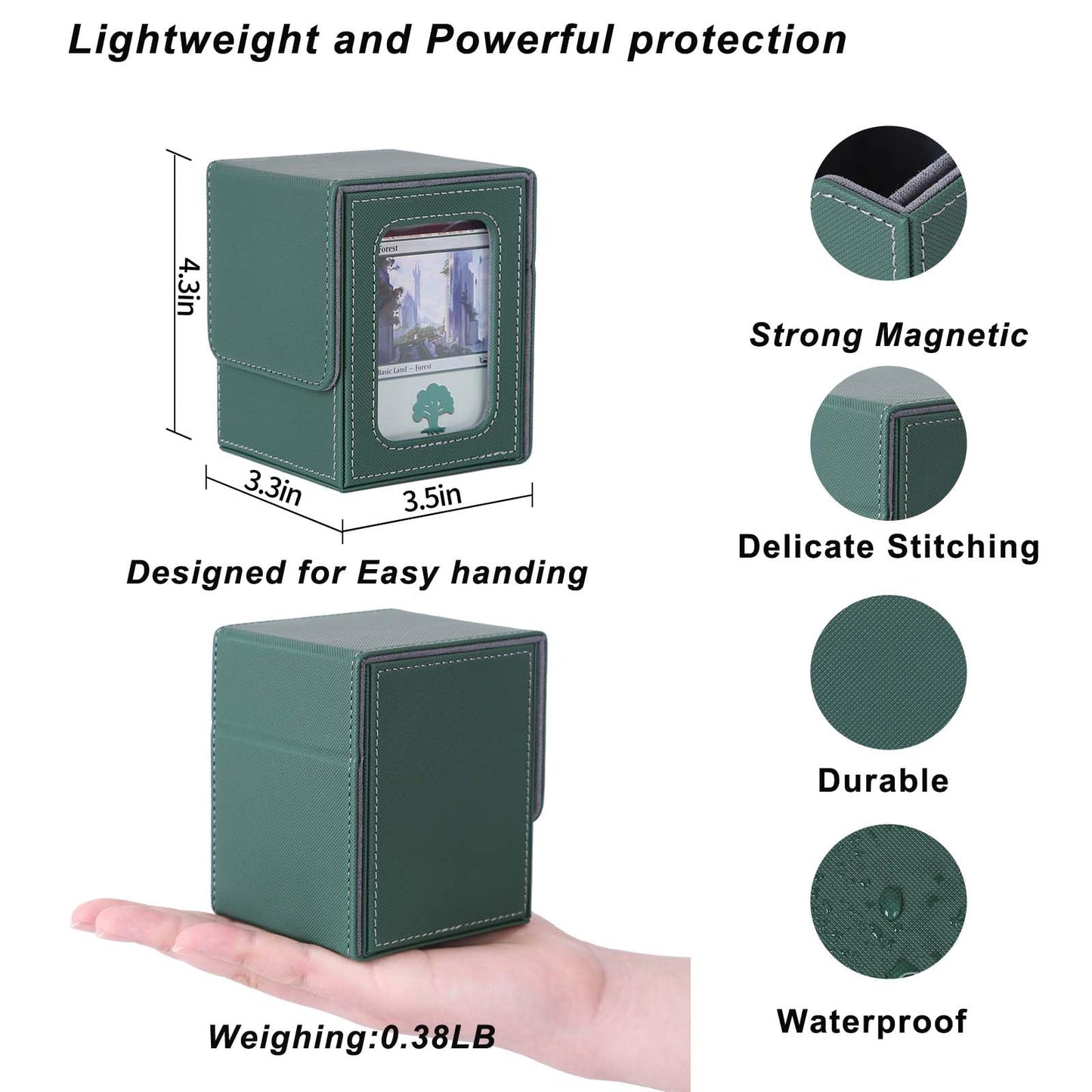 AFIING MTG Deck Box for Commander - Holds 100 Double Sleeved Cards, Green/Grey, Includes 2 Dividers & Dice Bag