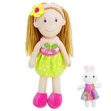 June Garden 14'' Playmate Buddies - Plush Doll Aubrey With Her Stuffed Animal Companion Bunny Trixy