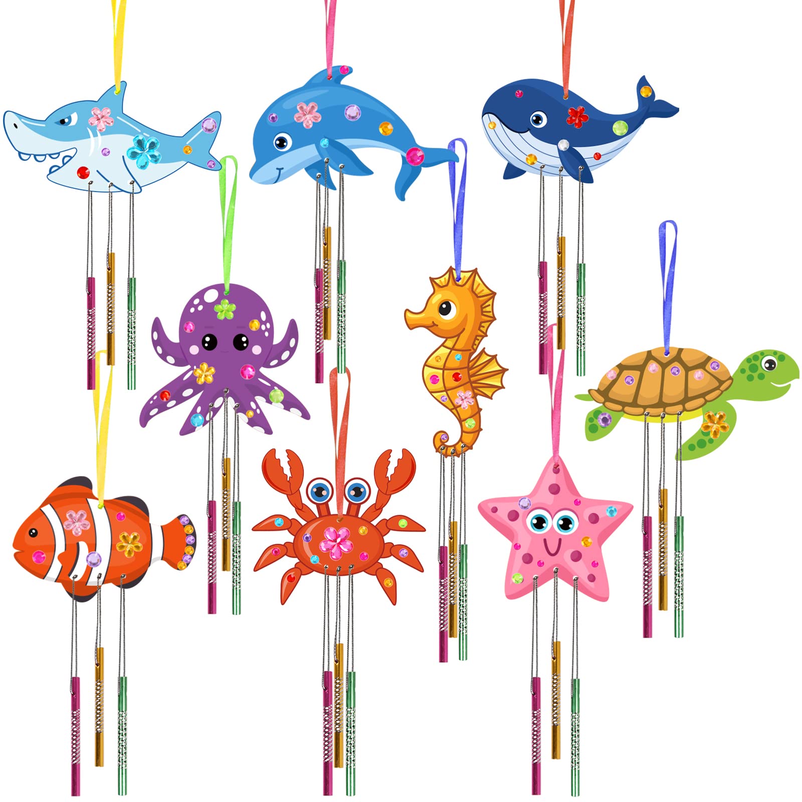 Fennoral 9 Pack Wind Chime Kit For Kids Make Your Own Ocean Animals Wind Chime Wooden Arts And Crafts For Girls Boys Ornaments D