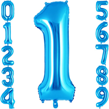 Blue Number 1 Balloon 40 Inch, Big Large Foil Helium Number Balloons, Jumbo Giant Mylar Number 1 Balloons For 1 First Birthday P