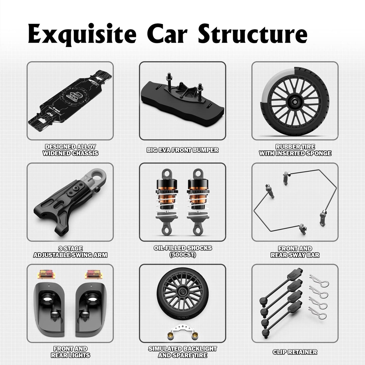 LAFPACY 1:10 Brushless RC Car Alloy Roller for Adults, 4WD Hobby On-Road Race Car Roller with 1/8 Differential and Aluminum Shoc