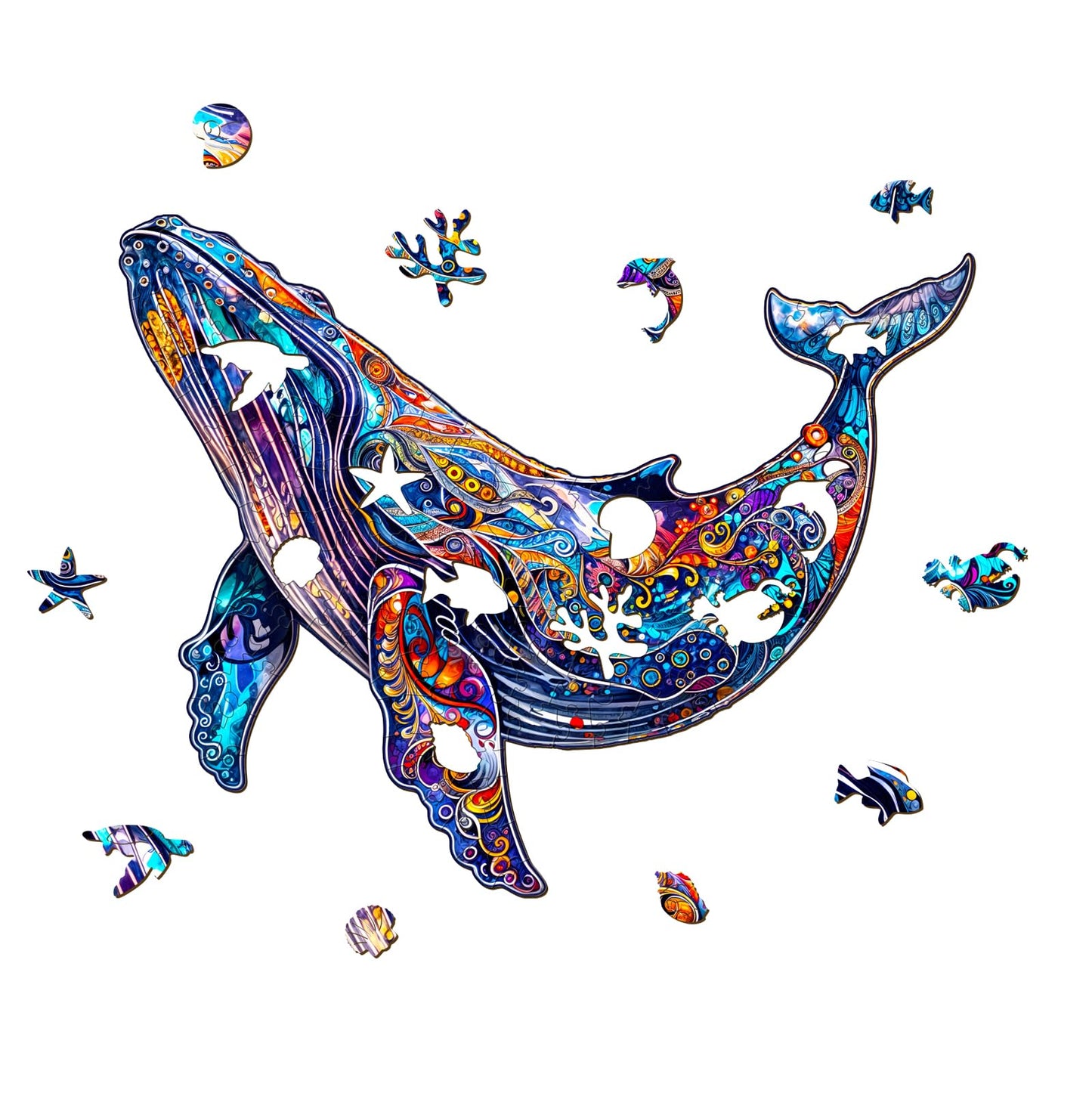Aeekdook Wooden Puzzle for mature-themeds - Blue Whale Wood Puzzles mature-themed - Unique Animal Shape Wooden Jigsaw Puzzles for mature-themeds - Birthday Gifts for Puzzle Lovers  Family (12.2 * 9.7in)