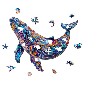 Aeekdook Wooden Puzzle for mature-themeds - Blue Whale Wood Puzzles mature-themed - Unique Animal Shape Wooden Jigsaw Puzzles for mature-themeds - Birthday Gifts for Puzzle Lovers  Family (12.2 * 9.7in)