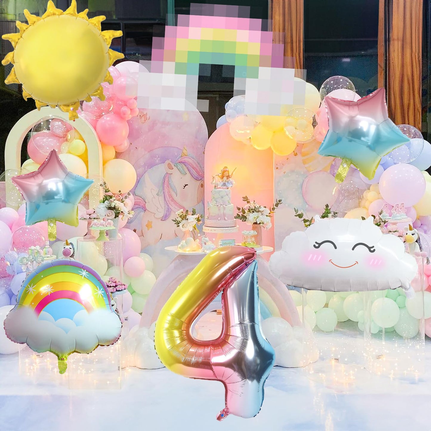 4Th Birthday Decorations Girl, 4Th Rainbow Birthday Balloons Set With Sun Rainbow Gradient Stars And 40 Inch Number 4 Foil Ballo