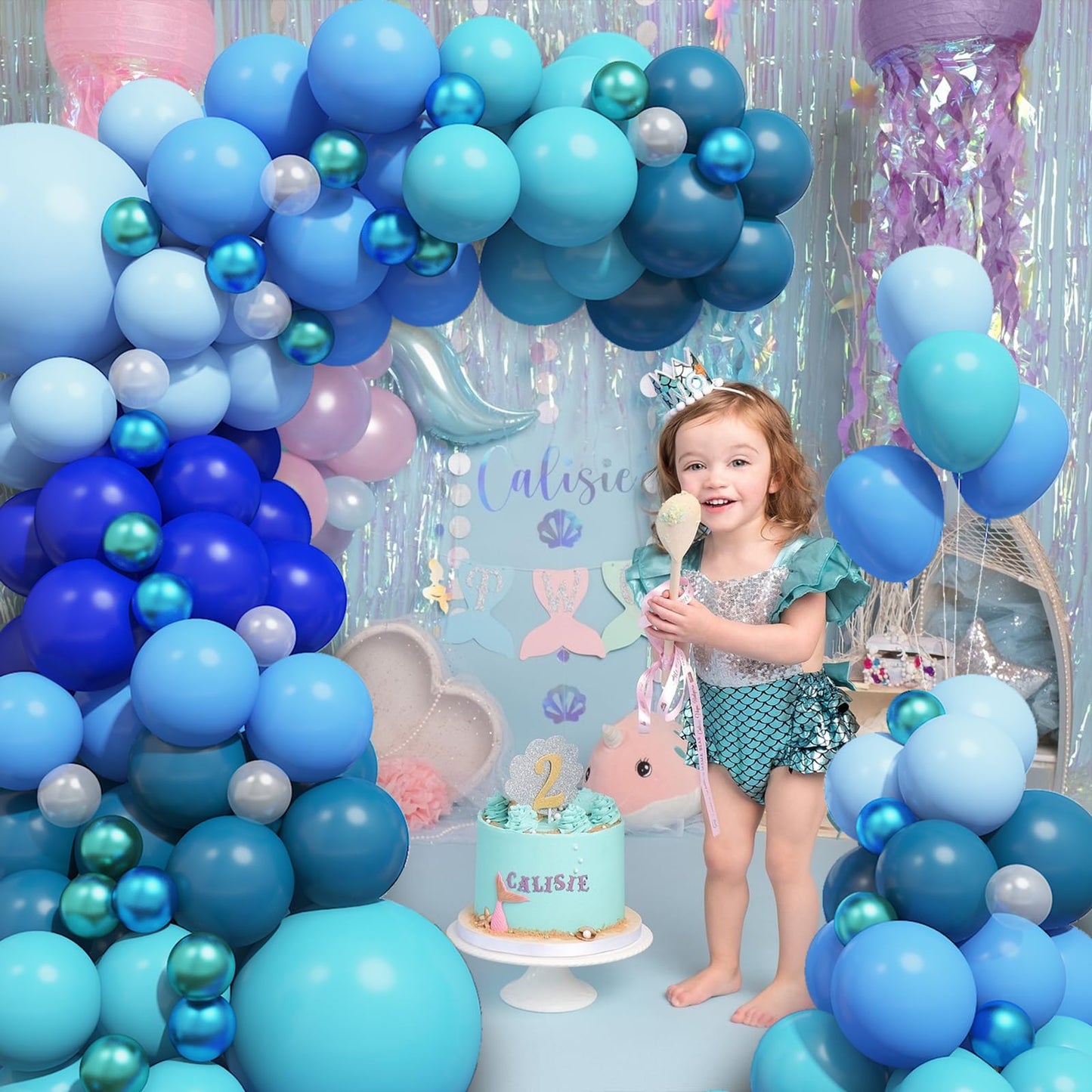 Gresahom Blue Balloons Arch Kit, Slate Teal Blue Royal Blue Turquoise Balloons Garland Kit, Ocean Theme Birthday Party Decoratio