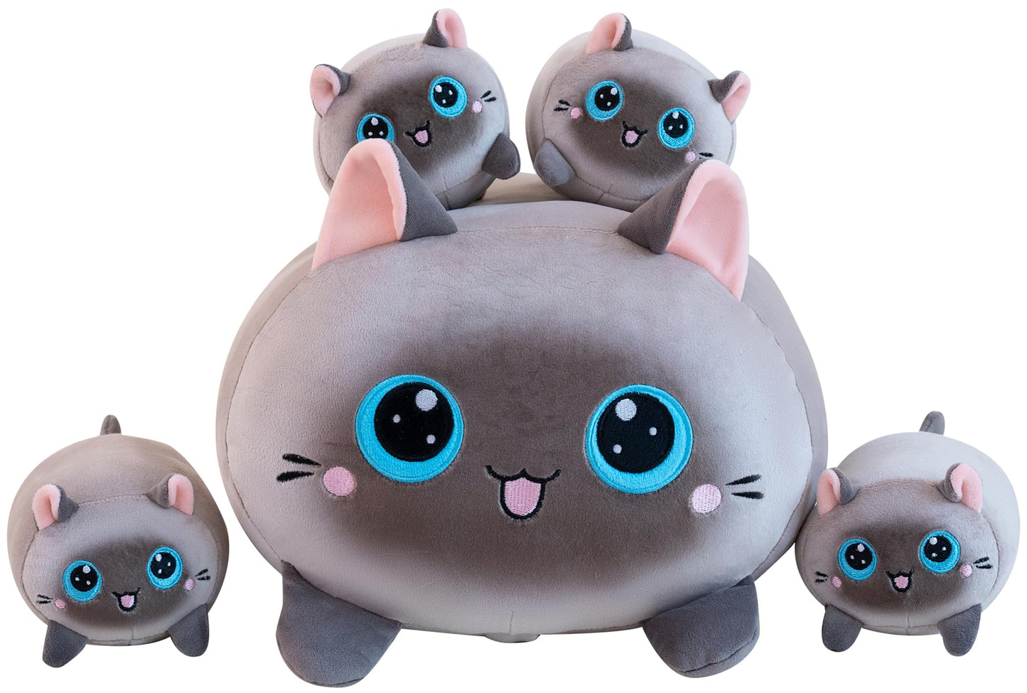 Gudisi Siamese Cat Plush Stuffed Animals - 16" Soft Jumbo Pillow, Grey Cotton, 4 Kitties Plushies, Perfect Gift for Kids and Loved Ones