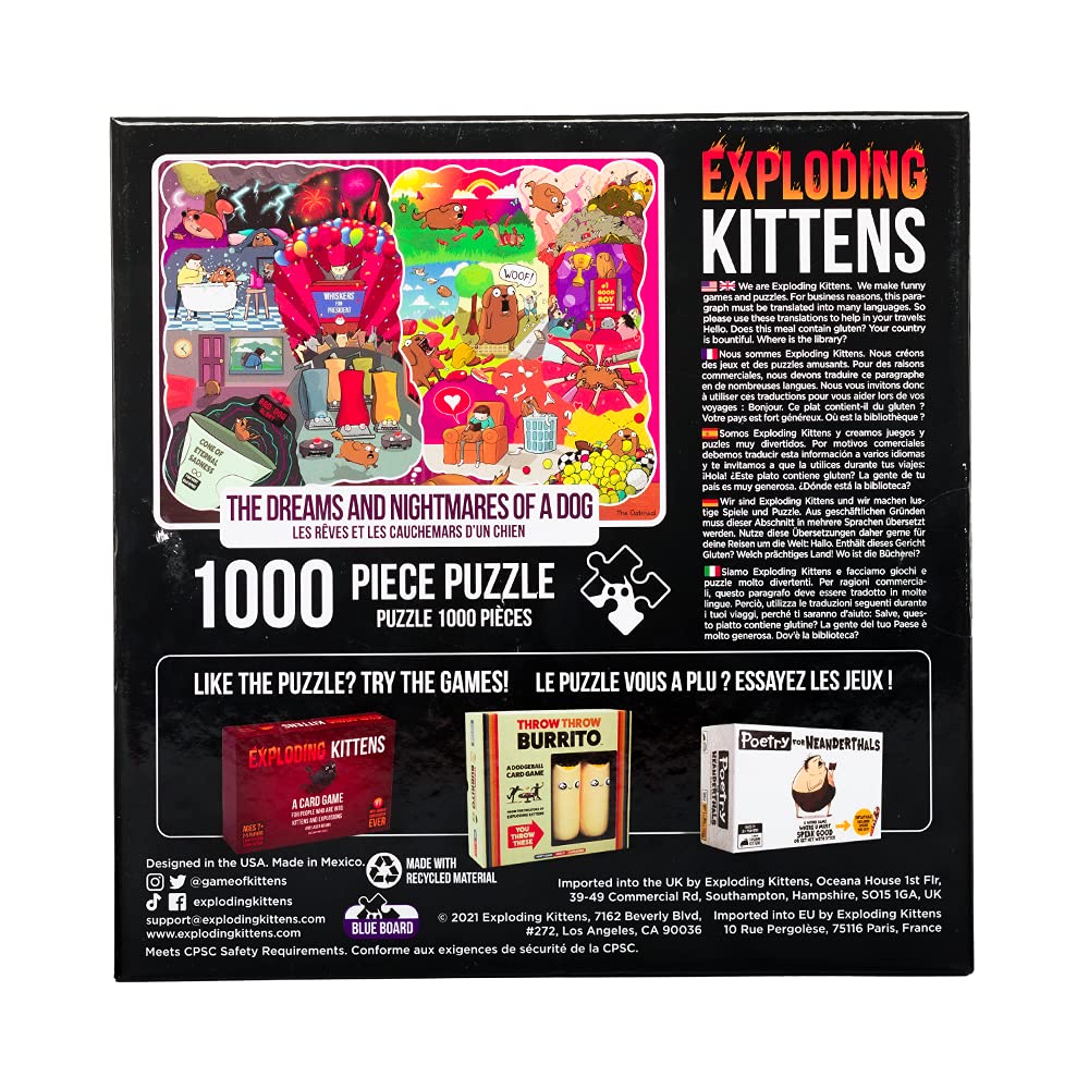 Exploding Kittens Dog Jigsaw Puzzle - 1000 Pieces, Multi-Color, Cardboard, Fun for Adults, Teens, and Kids, Model PDOGS-105