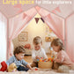 Kids Play Tent, Large Kids Playhouse with String Lights and Flag Garland, Bed Tent with 2 Windows, Machine Washable Reading Nook
