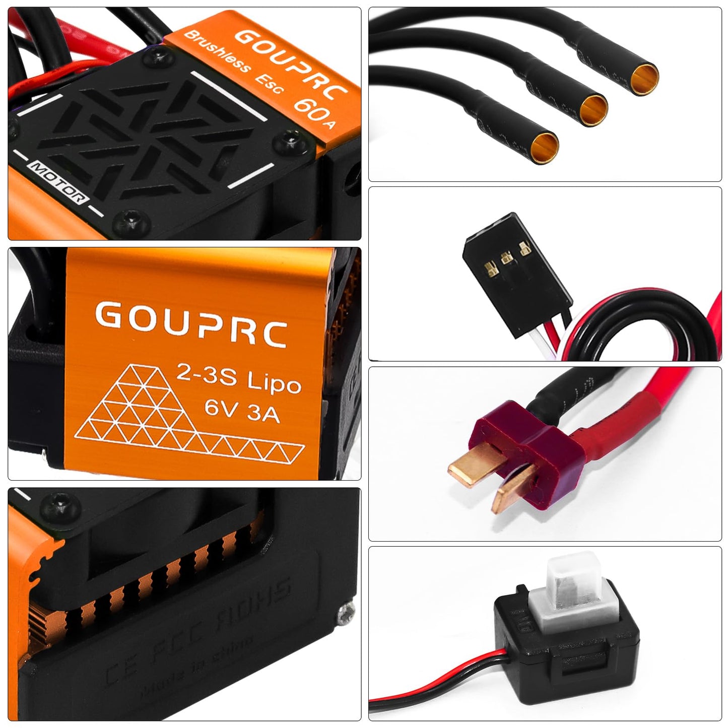 Gouprc Bl3655 3900Kv Brushless Motor Shaft 3.175Mm Diameter With Upgrade Gen-2 60A Brushless Esc Electric Speed Controller Combo