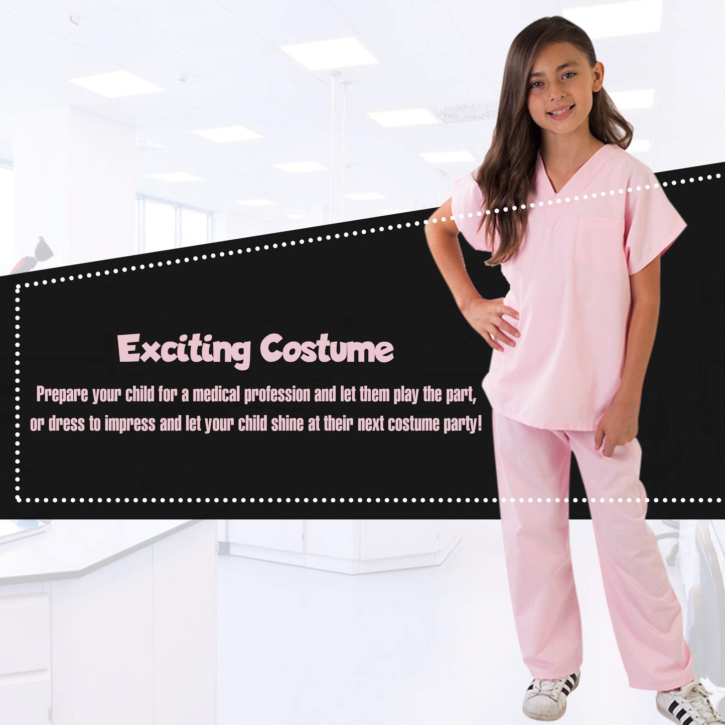 M&M Scrubs Super Soft Children Scrub Set Kids Dress Up (7, Pink)