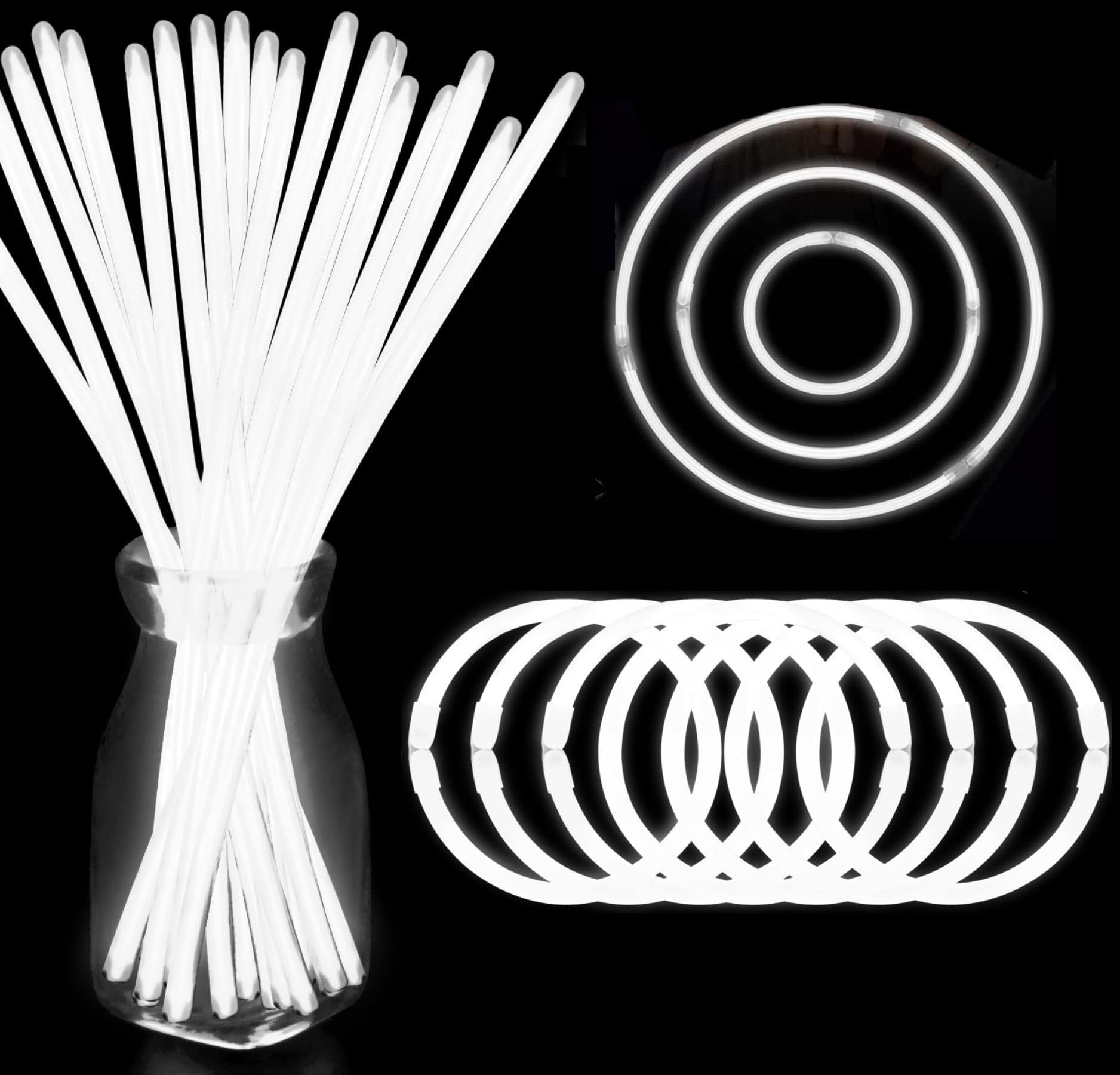 Yofobu White Glow Sticks Bulk Light Up Bracelet Glow Necklaces With Connectors 50Ct 8' Glowsticks Neon Party Favors For Christmas New Year Valentine'S Day 4Th Of July Wedding Birthday Carnival
