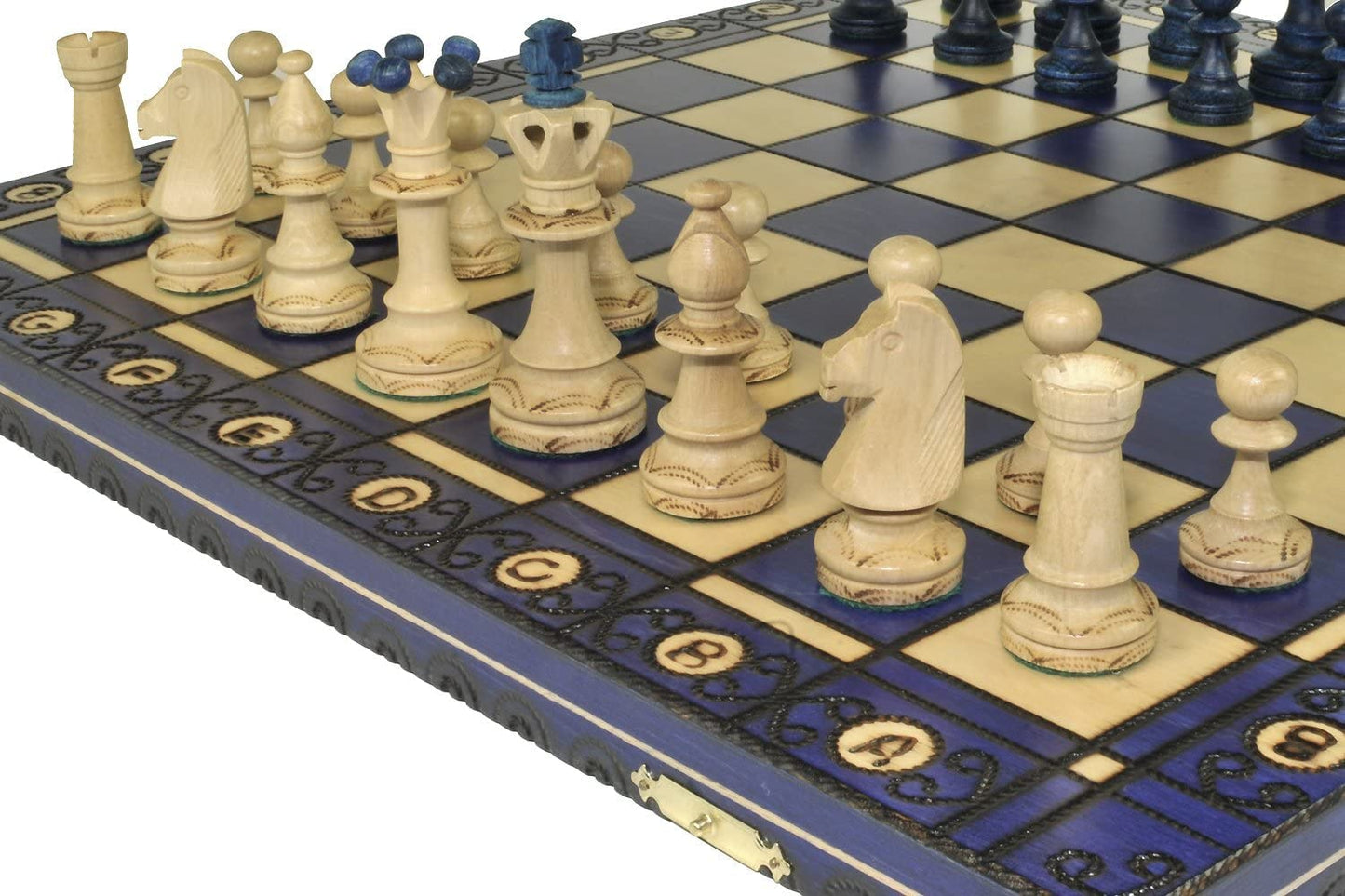 Beautiful Handcrafted Wooden Chess Set with Wooden Board and Handcrafted Chess Pieces - Gift idea Products (16 (40 cm) Blue)