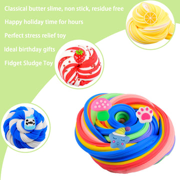 12 Pack Butter Slime Kit, Scented Stretchy Non-Sticky And Mess-Free, Slime With Kawii Charms, Premium Party Bag Fillers, School