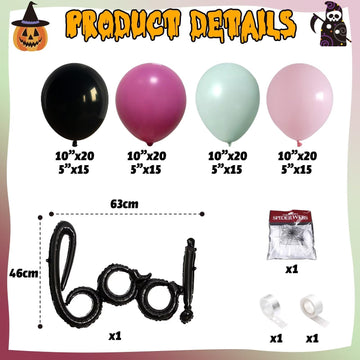 Halloween Party Decorations Balloon Garland Kit, 130Pcs Black Green Pink Latex Balloons Garland With Double-Layered Retro Peach Balloons Boo Foil Balloons Spider Web For Kids Halloween Party Supplies