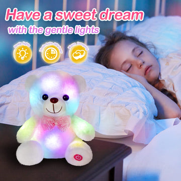 Bstaofy Light Up White Teddy Bear Led Stuffed Animal Soft Nightlight Glow Bear Plush Toy Gifts For Kids Mom Girls Birthday Christmas, 8'