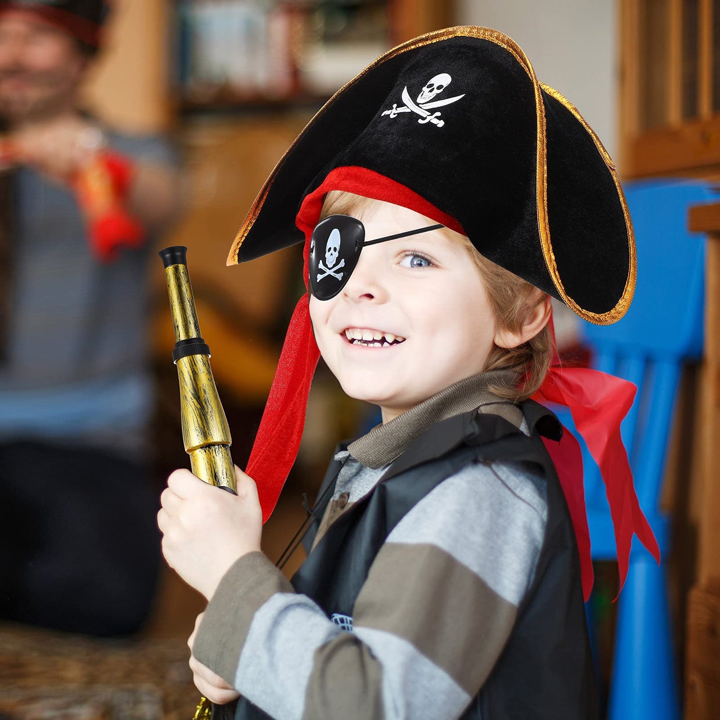 Skylety 9 Pieces Pirate Costume Accessories Telescopes Eye Patches for Halloween Cosplay (Pirate Captain Hat)