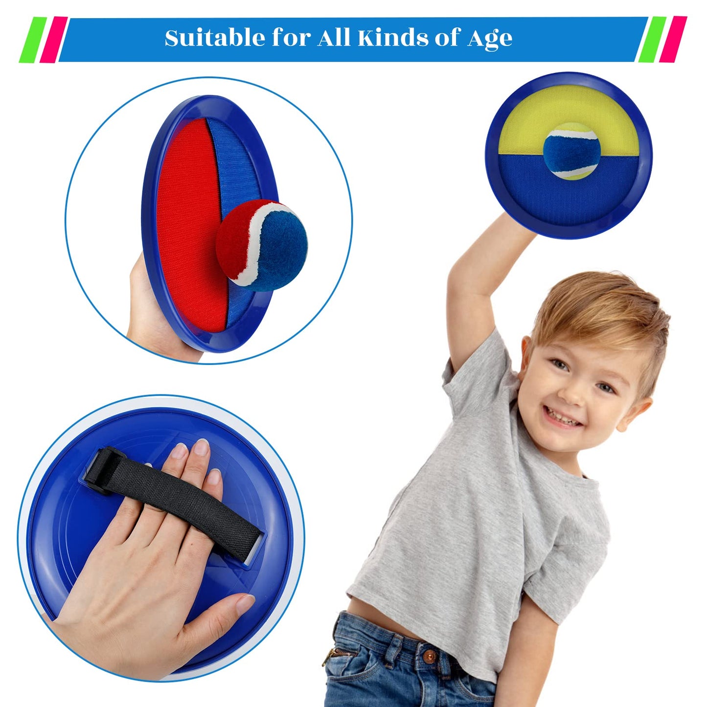 jxzdle Toss and Catch Game Set, Outdoor Games with 4 Paddles 4 Balls and 1 Storage Bag, Great Outdoor Toys/Gifts for Kids, Class