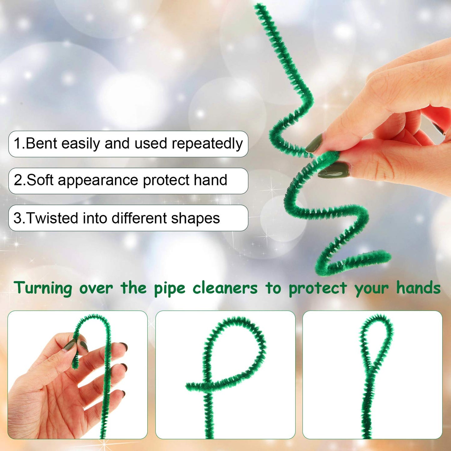 400 Pieces Christmas Chenille Pipe Cleaners Jumbo Fluffy Chenille Stem for DIY Craft(Green)