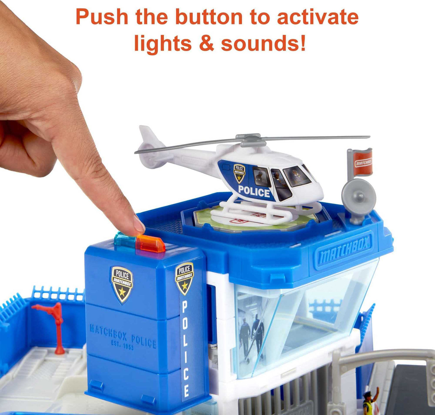 Matchbox Cars Playset, Action Drivers Police Station Dispatch, 1 Toy Helicopter & 1 Ford Police Car With Lights & Sounds