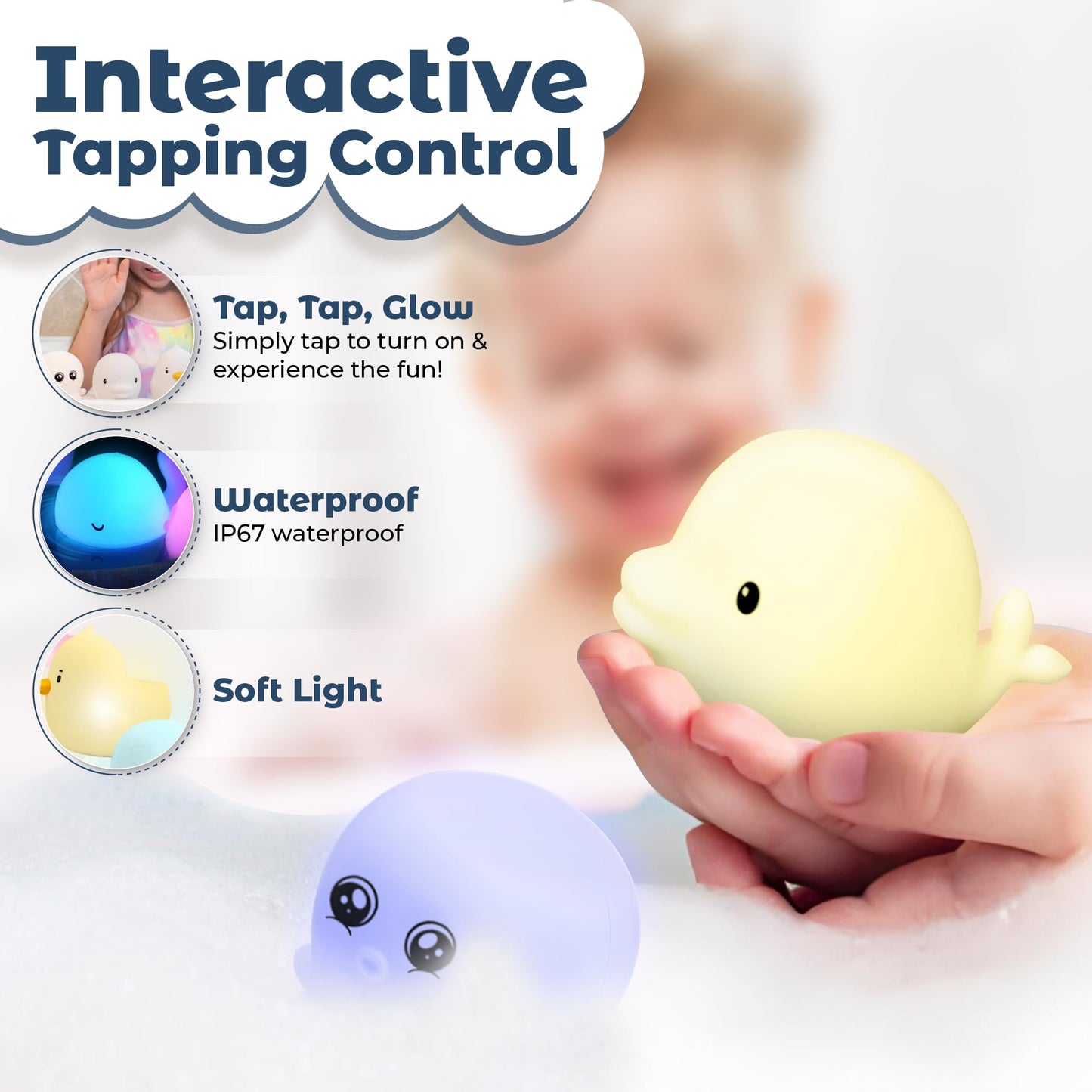 Lumipets Kids Bath Toys Set - Light Up Bath Cubes & Floating Rubber Animal Toys, Bathtub Lights For Kids, Swimming Bath Toys, Co