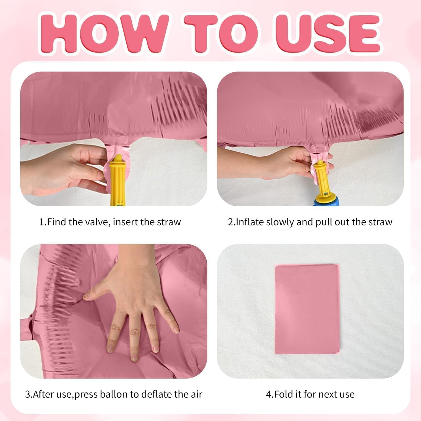 12 Pcs Heart Balloons, 18 inch Pink Heart Shaped Balloons, Big Heart Helium Balloons, Heart Love Foil Balloons for Wedding Baby