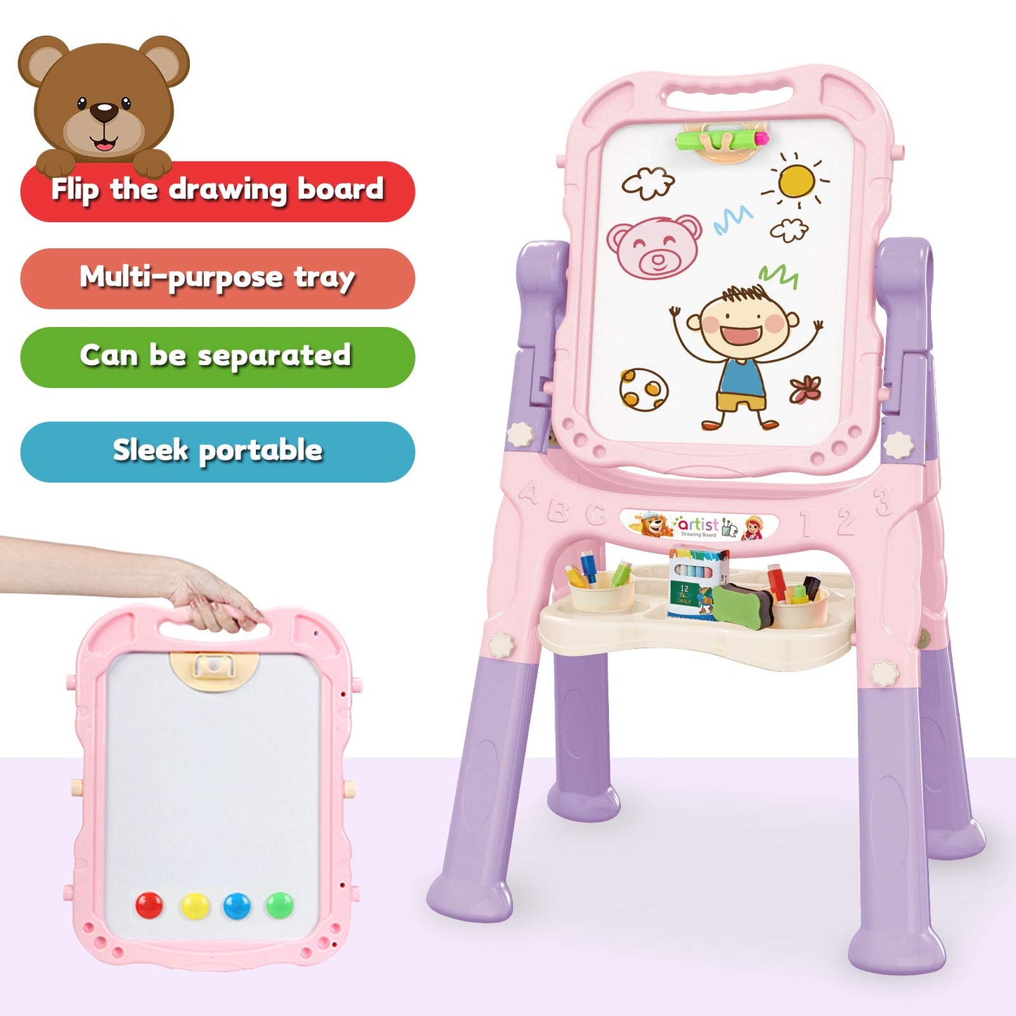 Mojitodon Kids Art Easel - Adjustable Double Sided with Accessories, Pink Model