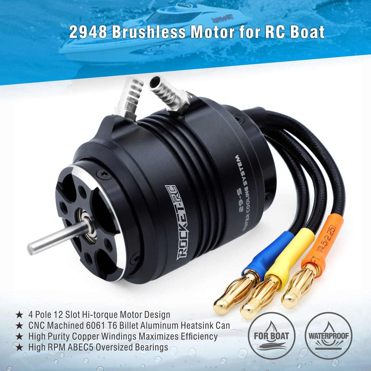 Surpass Hobby 2948 5880KV Brushless Motor Shaft 3.175mm with Water Cooling Jacket for RC Boat