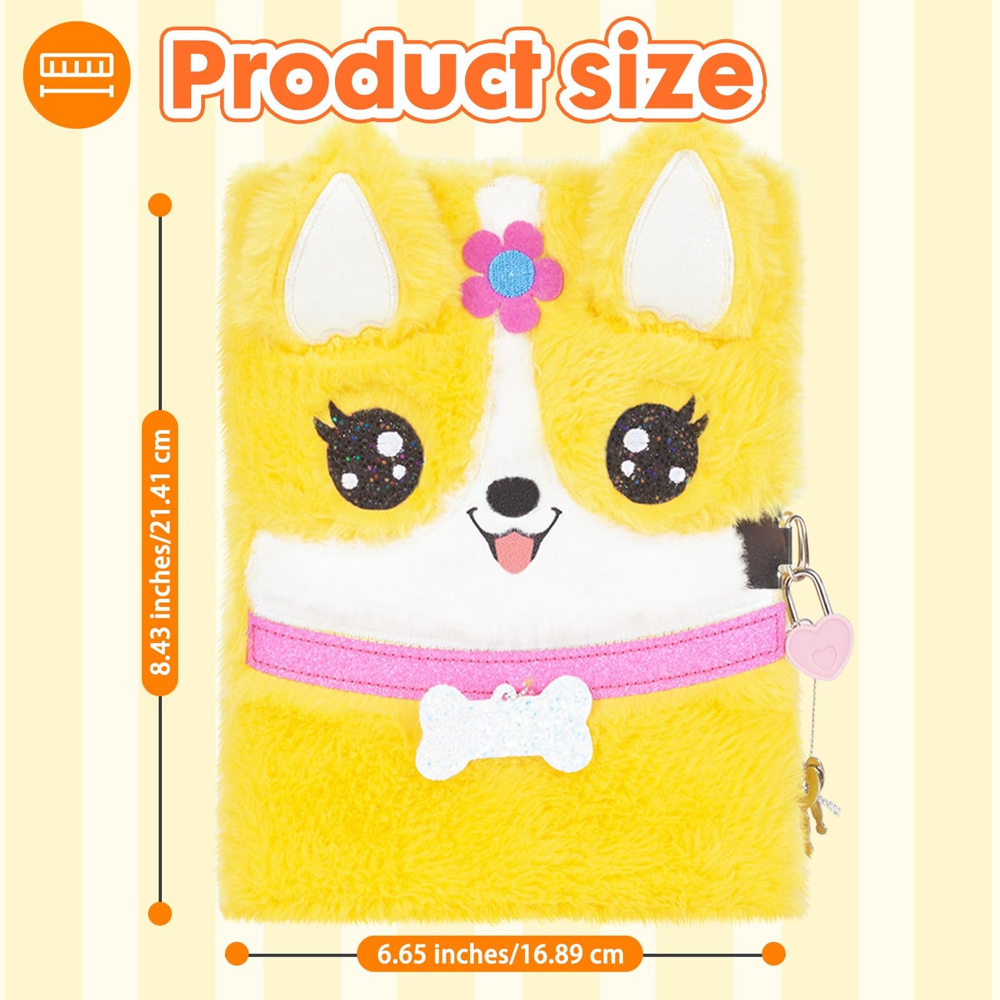 Corgi Dog Diary for Girls with Lock, Plush Corgi Toys Gift for Teen Girls, Kids Corgi Writing Journal Notebook, Birthday Gifts f