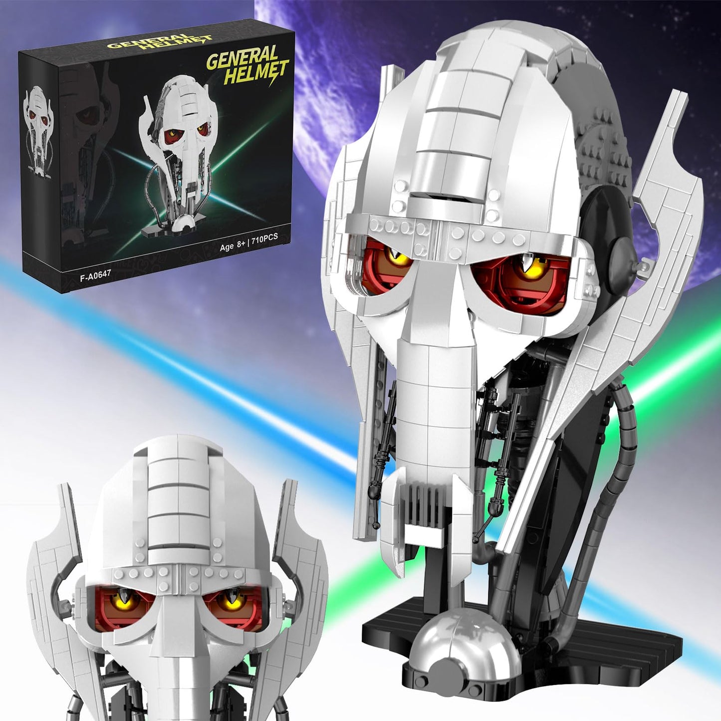 EvoFTIOR General Grievous Helmet for Lego, 710PCS Building Blocks Set, Silver-White, Ideal Gift for Adults and Boys
