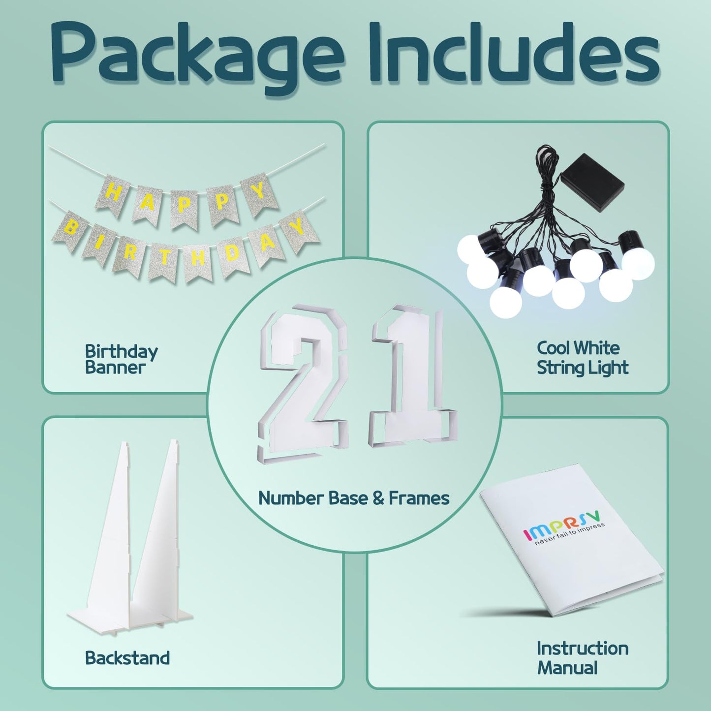 Imprsv Marquee Numbers Large 21St-Birthday Decorations: 3Ft Light Up Number 21 Birthday Decoration For Women Men Twenty One Year