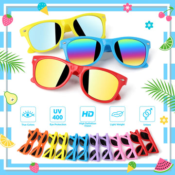 Joycover Kids Sunglasses Bulk, 12 Pack Kids Sunglasses Party Favors For Kids 4-8 3-5, Neon Kids Sunglasses For Beach Pool Birthd