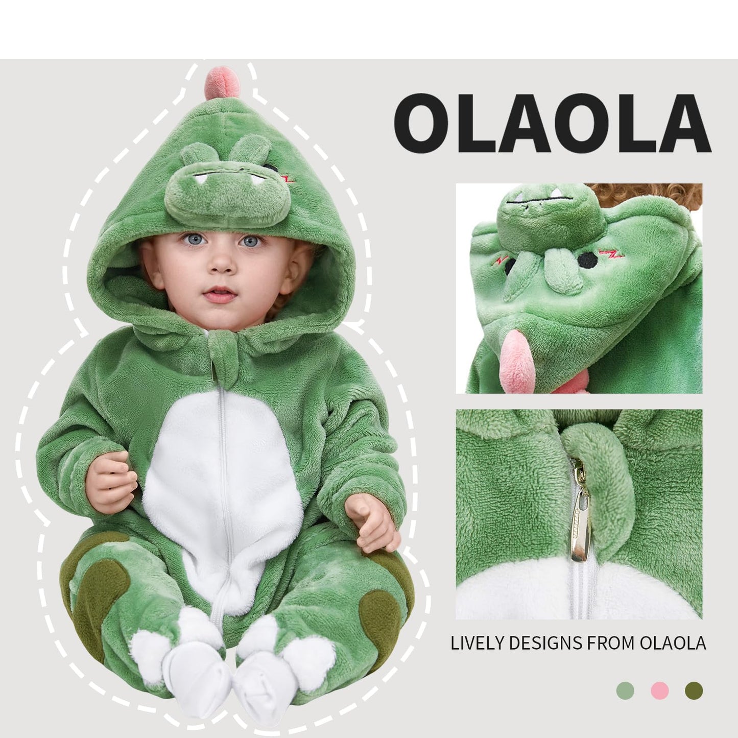 Olaola Baby Animal Costume Onesie, Unisex Toddler Dinosaur Romper, Plush Cosplay Dress Up Infant Outfits Halloween Costume