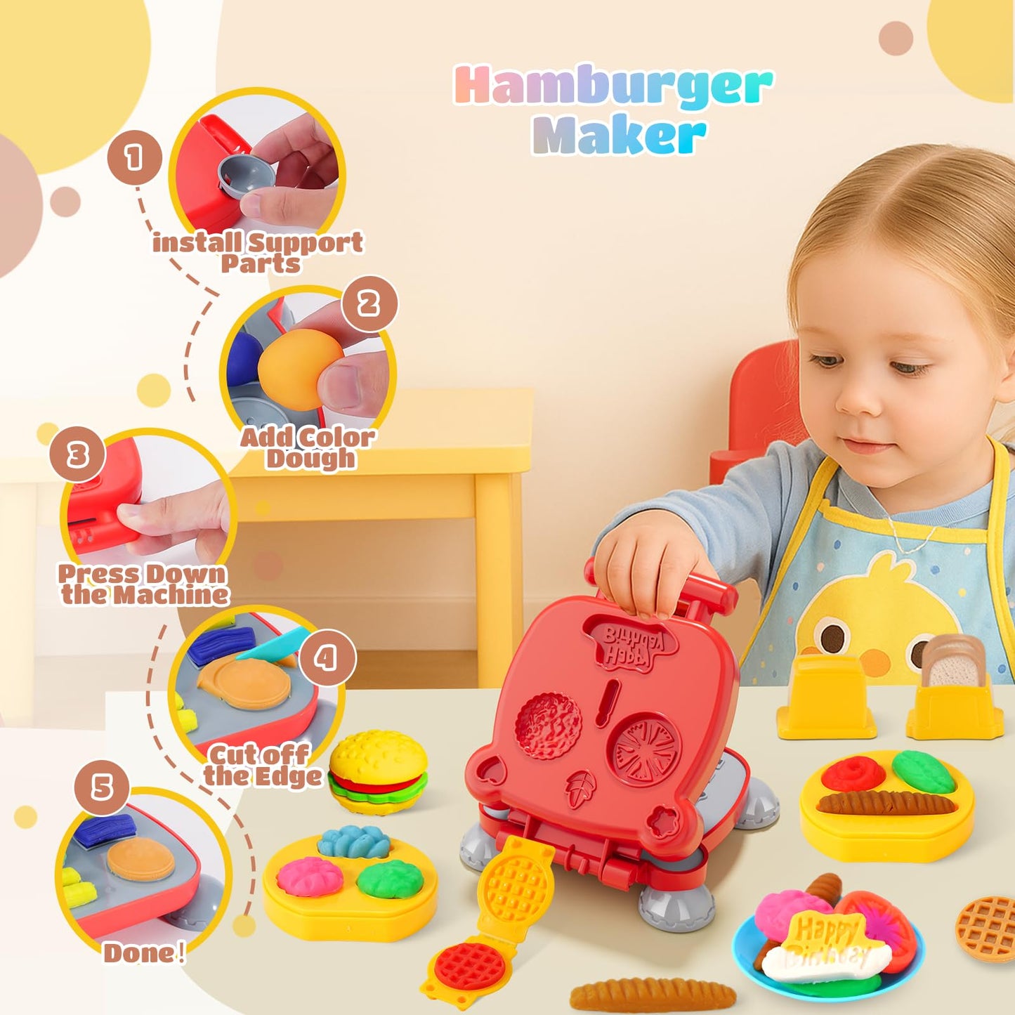 Rodsucs 3-in-1 Color Playdough Sets for Kids Ages 4-8, Ice Cream Hamburger Noodle Maker Toy for Kids 3-12, Arts &Crafts Gift for
