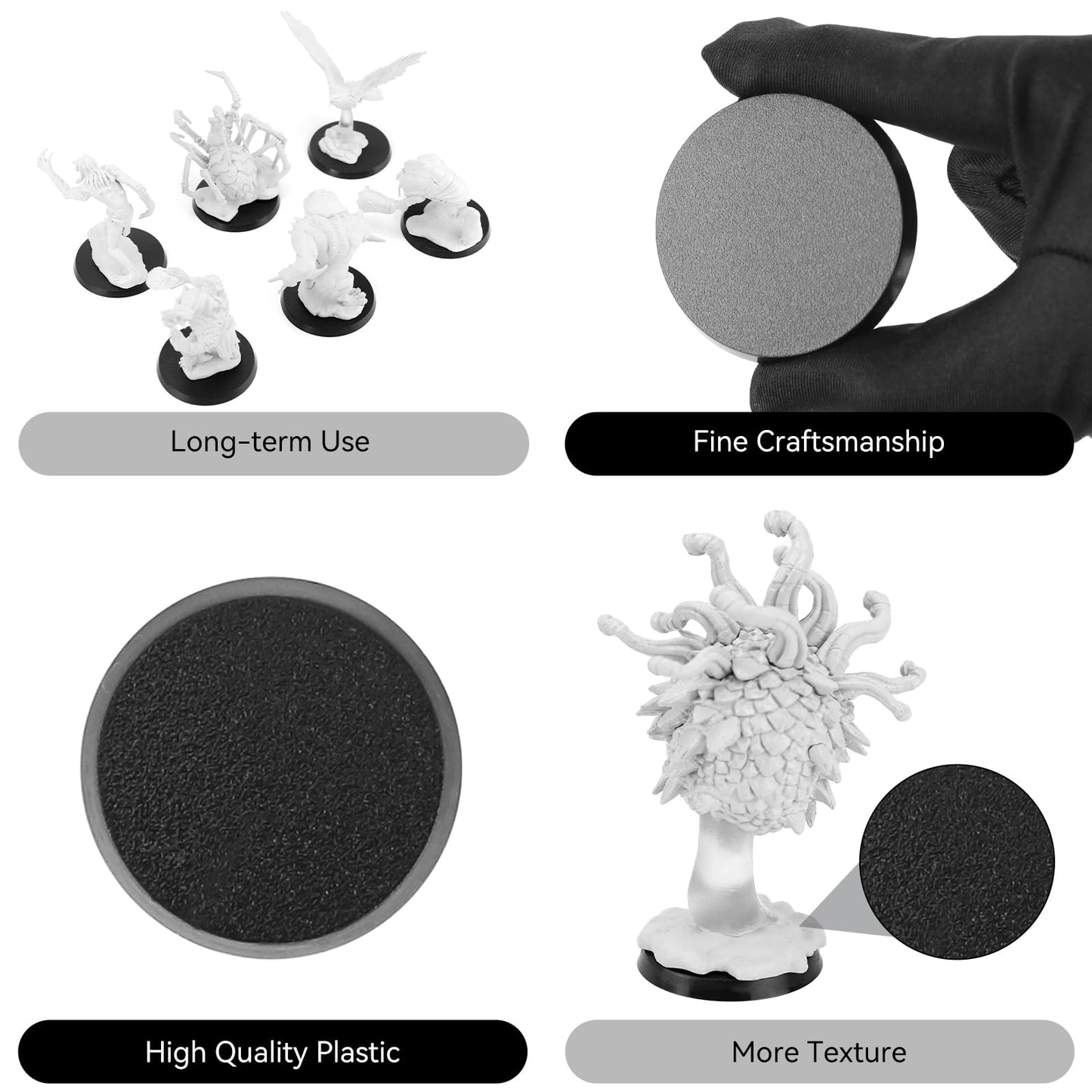 TITAWU 60PCS Miniature Bases+60PCS Adhesive, 50mm/1.97inch Textured Plastic Black Round Model Base for Gaming Miniatures or Warg