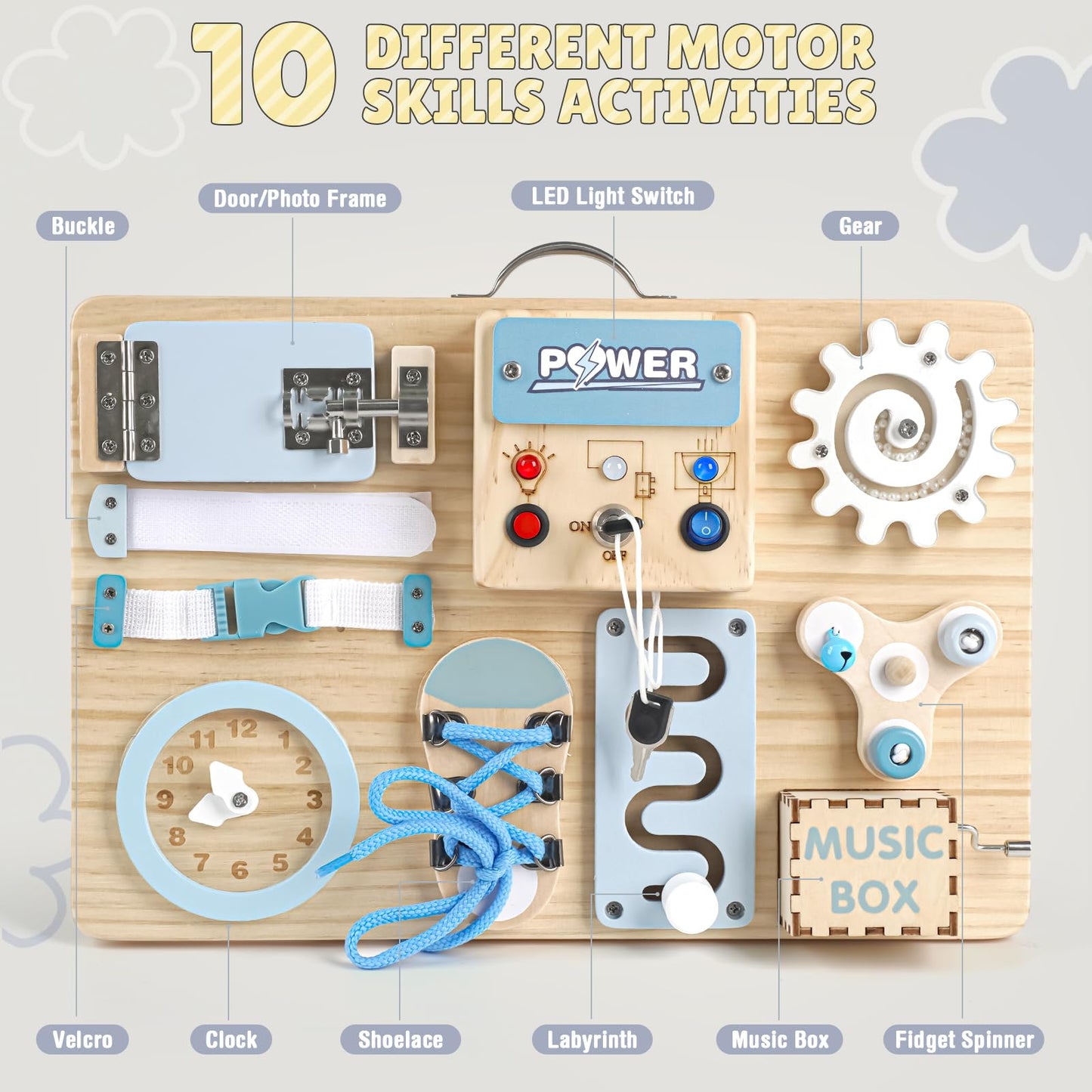 Joyreal Busy Board Montessori Toys With Led Lights, Autism Sensory Travel Toys, Fidget Board Ideal Gift For Boys Girls Wooden Toddler Toys
